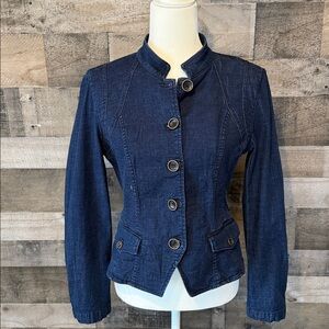White House Black Market Denim Jacket with mandarin collar Size 4